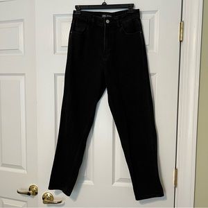 ZARA black jeans cotton high rise tapered leg 4